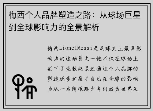 梅西个人品牌塑造之路：从球场巨星到全球影响力的全景解析