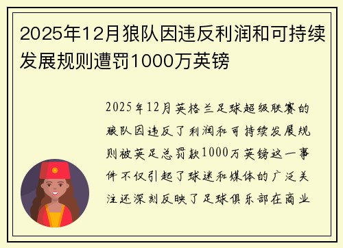 2025年12月狼队因违反利润和可持续发展规则遭罚1000万英镑