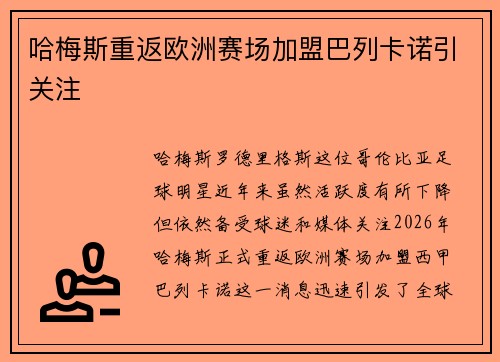 哈梅斯重返欧洲赛场加盟巴列卡诺引关注 哈梅斯重返欧洲赛场加盟巴列卡诺引关注